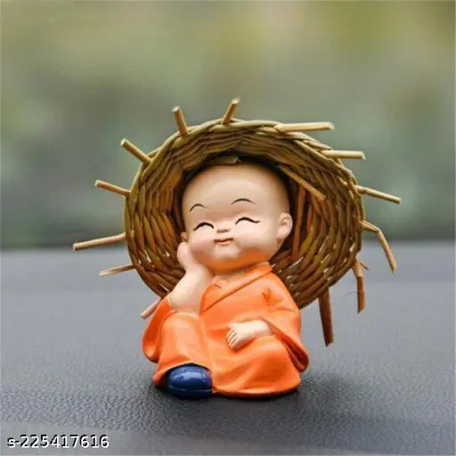 Poly resin Buddha statue set: 4 monks with hats for Valentine's Day home decor, car dashboard accessories - Indian origin