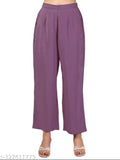 Mauve crepe kurti set with palazzo bottoms by Fab Galaxy - fashionable three-quarter sleeve outfit for women on display