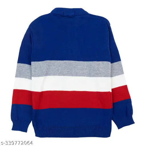 Woolen colorblocked sweater for boys winter wear, keeps kids warm and stylish. Soft wool fabric, suitable for ages 4-5, made in India