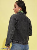 Cool-looking blue denim jacket, long sleeves, printed pattern for kids, 15-16 years, 32-inch bust size, Indian origin