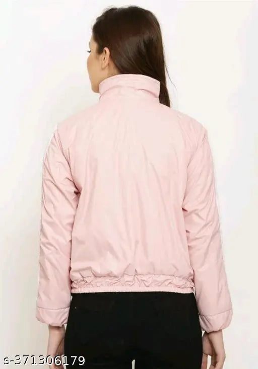 Polyester long sleeve winter jacket for girls, solid pattern in trendy style