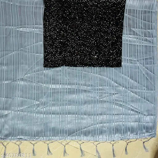 Striped sequin velvet blouse with Georgette tassels saree, Indian free size