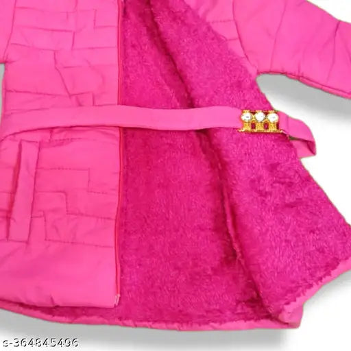 Nylon blend girls winter jacket, solid pattern, regular fit design