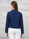 Blue denim jacket, full sleeves, solid design for women & girls casual wear. Lightweight, versatile, and perfect fit. Indian origin