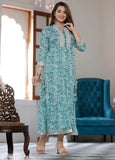 Aqua Blue Rayon Printed Kurti Gown, ideal for parties and festivals, 5XL (Bust Size: 50 in, Size Length: 50 in)