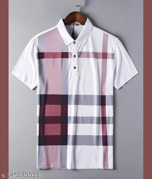 Cotton blend half sleeve printed polo neck T-shirt for men, available in black, green, maroon, and navy blue. Ideal for festivals or casual wear, made in India