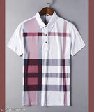 Cotton blend half sleeve printed polo neck T-shirt for men, available in black, green, maroon, and navy blue. Ideal for festivals or casual wear, made in India