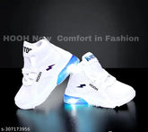 White LED sneakers for kids (1-7 years), breathable cotton blend material with adjustable Velcro closure, perfect for night outings and daily wear