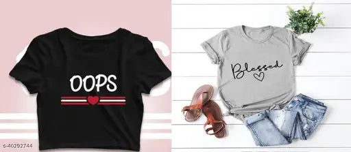 Cotton blend printed net Pretty Glamorous women's short sleeved t-shirts, vibrant style from India