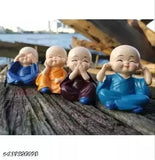 Multicolor handcrafted polyresin Buddha statue (6 x 4 x 3 cm), meditating monk with laughing expression - perfect home decor showpiece