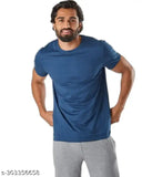 Navy Blue solid polyester t-shirt for men, short sleeves, round neck