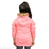 Cute pink Donald Duck printed wool winter hoodie for girls, comfortable fleece fabric, long sleeves