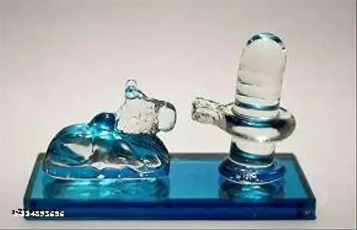 Crystal Lord Shiva and Nandi statue idol, multicolor handicraft with natural shine. Length 8cm, height 5cm