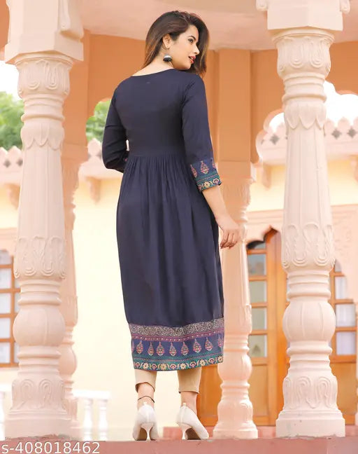 Rayon three-quarter sleeve printed combo Naira cut kurta for women and girls, India