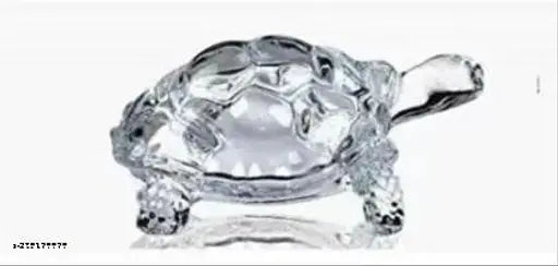 Crystal clear glass turtle plated Feng Shui tortoise plate, 14cm x 6cm decorative showpiece for Vastu and Lucky Gift Puja articles