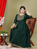 Rayon embroidered solid gown kurti, three-quarter sleeves for women, India-made fashion wear