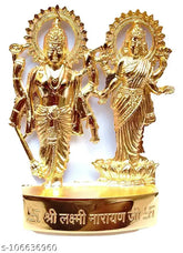 Gold standard brass Lakshmi Vishnu Ji idol for Puja, intricate Ganesh Lakshmi-Vishnu combo idol from India