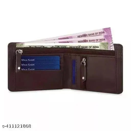 Brown artificial leather wallet for men, trendy evening/party style with 5 card slots and 2 compartments, free size
