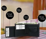 Black faux leather men's wallet, 6 card slots, durable design for everyday use