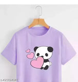 Cotton blend printed crop T-shirt with round neck, short sleeves, and weesklaar design. Sizes: S - XL, origin India