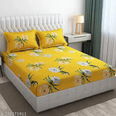 Yellow cotton elastic double bedsheet (72x78x8 inches) with two pillow covers, perfect for a king-size bed. Comfortable and wrinkle-free, enhancing your sleep experience