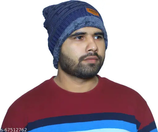 Wool men's beanie (Youth Robe) - soft-spun acrylic, fur lining, Indian origin