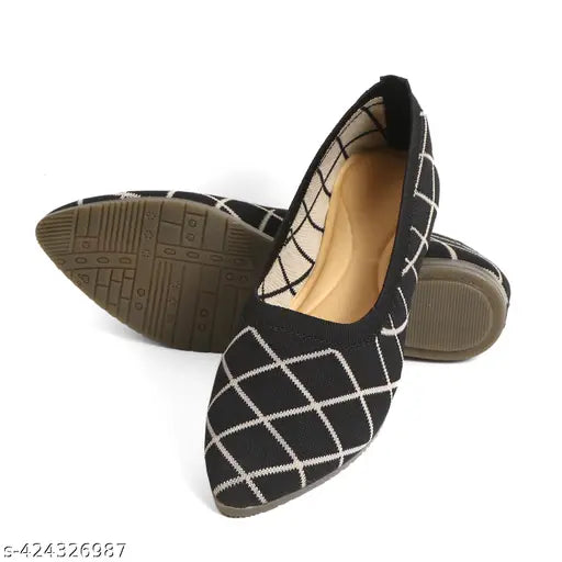 Soft canvas slip-on ballet flats for women & girls, solid color with elastic edges and decorative detail