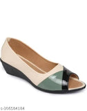 Stylish cream synthetic leather multicolor bellies for women (MAHI & LOOKS) - Solid slip-on ballerinas on display