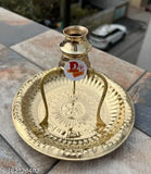 Golden brass Shivling stand with brass plate for puja, decorative showpiece, 14cm x 14cm x 14cm