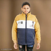 Multicolor polyester winter jacket for kids, Indian ethnic design with long sleeves and colorblocked pattern