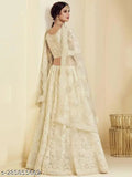 Embellished Anarkali Lehenga-Dupatta Set in Net Fabric, Free Size, Indian wedding wear