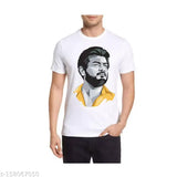 Thala Ajith printed polyester t-shirt, short sleeves, size S-XL on clothing rack (Indian fashion apparel)