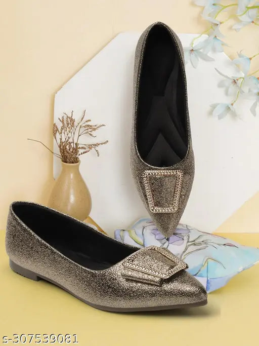 Embellished synthetic leather pointed toe ballerinas, elegant slip-on women's shoes from Gillkart, India