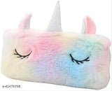 Textured fabric unicorn fur pouch, versatile for storing makeup & stationery items, 15cm x 0.5cm x 1, made in India