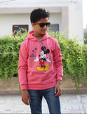 Indian-made kids winter fleece hoodie sweatshirts in cotton blend with printed net pattern, long sleeves and pullover style