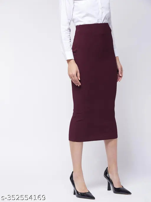 Solid polyester formal long pencil skirt, ideal for special occasions. Fashionable black attire