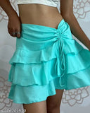 Regular blue crepe skirt by TANDUL for women, solid pattern, size 28/30