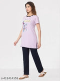 Summer cotton blend nightsuits for women & girls - round neck, printed, lightweight & breathable