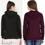 Cotton blend solid color women's high full zip open stylish sweatshirt with pockets, made in India