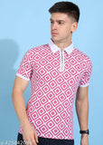 Cotton blend half sleeves printed collar polo t-shirt, polyester fabric for comfort, India-made classic men's wear