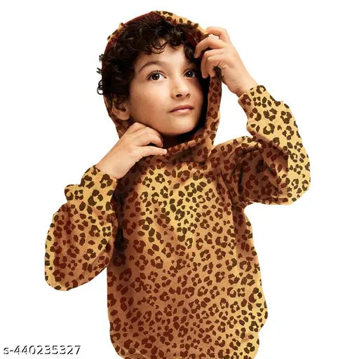 Boys cotton hoodie with printed all-over design, long sleeves and cuffed hem, available in various sizes from 2-3 years to 10-11 years. Made in India