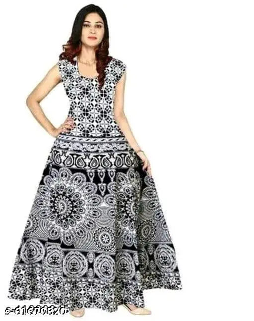 Cotton sleeveless printed SANVI SUIT kurti, vibrant color combo on model, Indian fashion for L, XL, XXL