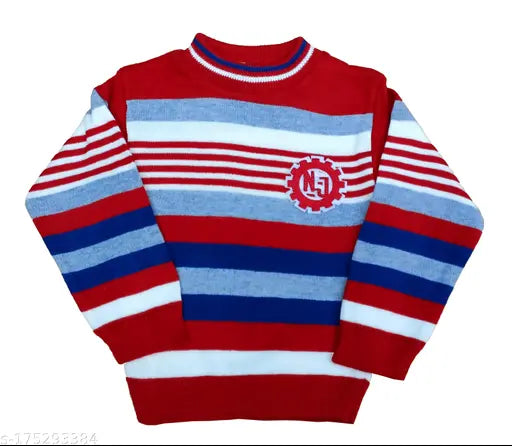 Red striped Kids wool sweater set (NJ), high-quality wool, long sleeves - India