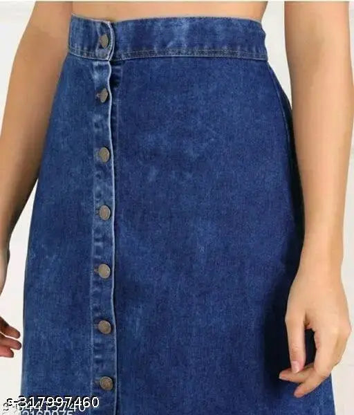 Trendy denim skirt, solid pattern, women's fashionable wear. Denim skirt size 28/30/32/34/36/38/40 (waist 28-40in, hip 32in, length 30in), Indian origin