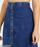 Trendy denim skirt, solid pattern, women's fashionable wear. Denim skirt size 28/30/32/34/36/38/40 (waist 28-40in, hip 32in, length 30in), Indian origin