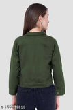 Solid women's denim jacket, three-quarter sleeves, India-made regular fit