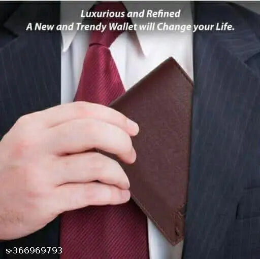Brown faux leather bi-fold wallet for men, compact yet spacious with multiple card slots and hidden pockets. Ideal for gifting on various occasions, made in India with soft top-grain leather