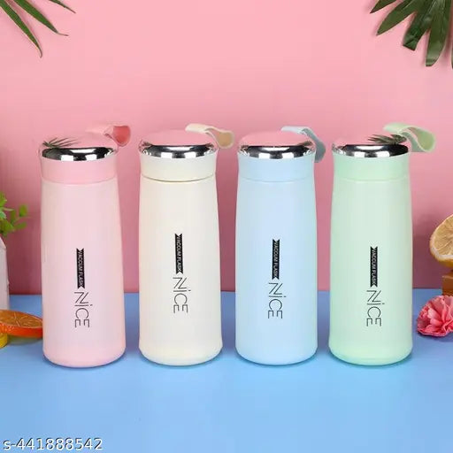 Multicolor BPA-free glass-lined water bottle with plastic shell for school, gym, home, office use, suitable for kids and portable handheld design (400ml, 1pc)