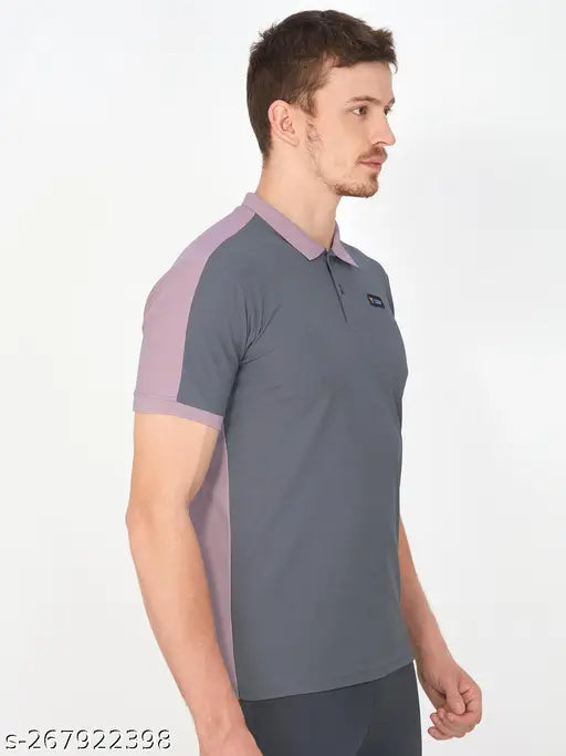 Purple polyester Technosport men's solid polo active t-shirt, designed with Rapid Dry technology for a comfortable run