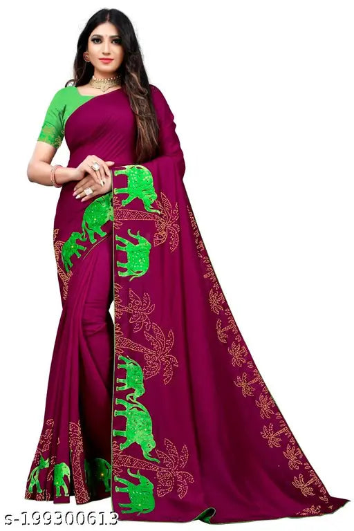 Vichitra Silk saree with rhinestone embellishments, Dupion blouse, Indian-made, free size (5.5m length, 0.8m blouse)